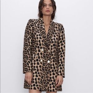Zara Leopard Print Blazer Frock Coat Dress